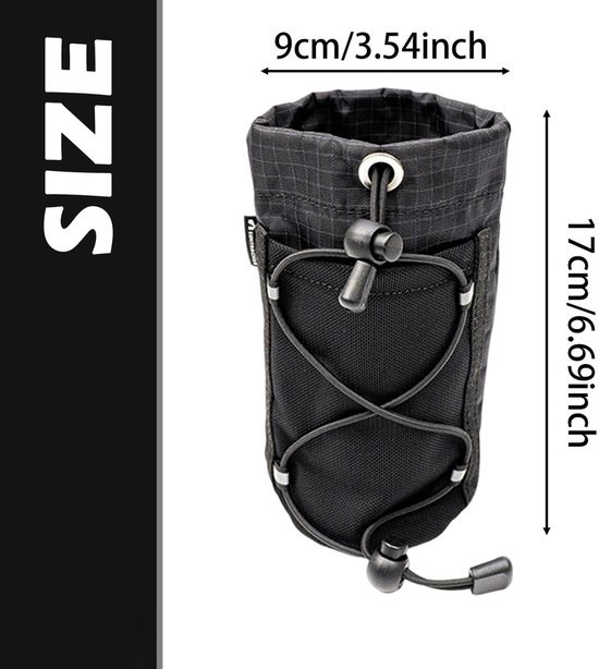 Bidonhouder voor Rugzak Schouderband - 17x9cm - Universele Fleshouder & Telefoontasje - Voor Wandelen, Hardlopen & Kamperen - Zwart — afbeelding 5