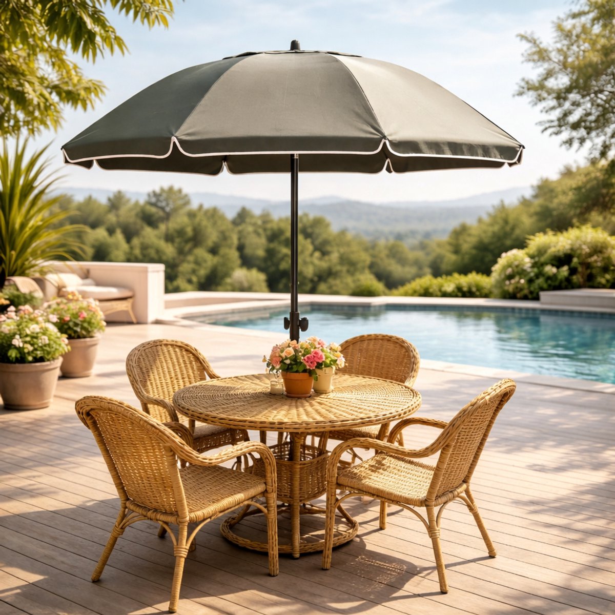 Stokparasol - Opvouwbaar parasol - Rond - Strandparasol - Tuin - Balkonparasol - UV-bescherming - Waterdicht - 35° Kantelbaar - Ø 155cm - Grijs