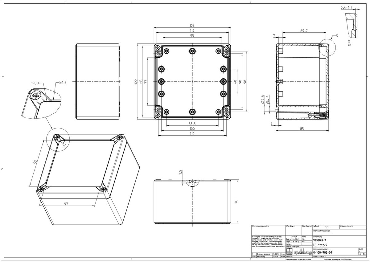 Spelsberg TG PC 1212-9-o Installatiebehuizing 124 x 122 x 85 Polycarbonaat Grijs-wit (RAL 7035) 1 stuk(s)