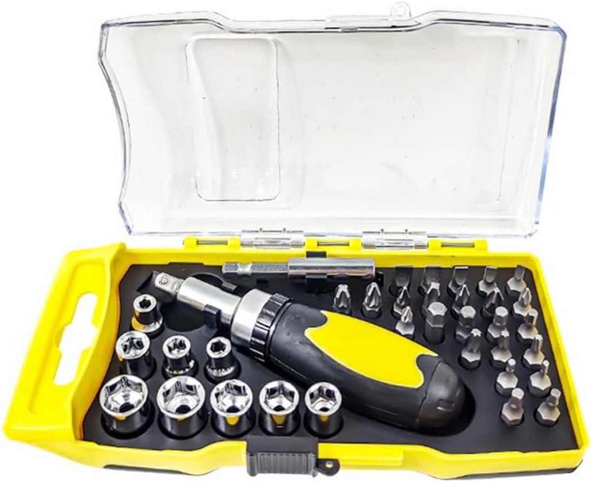 Ratel Schroevendraaier Set - Multitool Handgereedschap - Reparaties Uitvoeren - Magnetische Boren - 35 Delig - Grijs