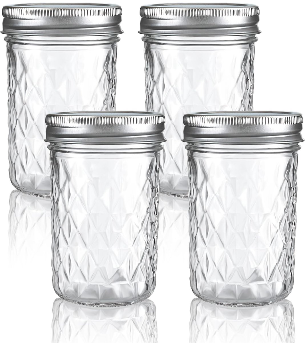 carmdering - Glazen Opbergpot - Weckpot - Luchtdichte Pot - Set van 4, 350 ml, 2,7×2,7×5,3 inch - Met metalen deksel met rubberen afdichtring - Lekvrij, stapelbaar - Voor overnight oats, jam, honing, noten en thee - Vaatwas- en vriezerbestendig