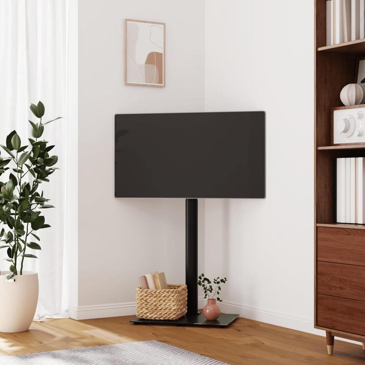 Homgoday Corner TV Cabinet 1 Tier for 32-65 Inch Black Living Room Furniture TV Cabinet Style