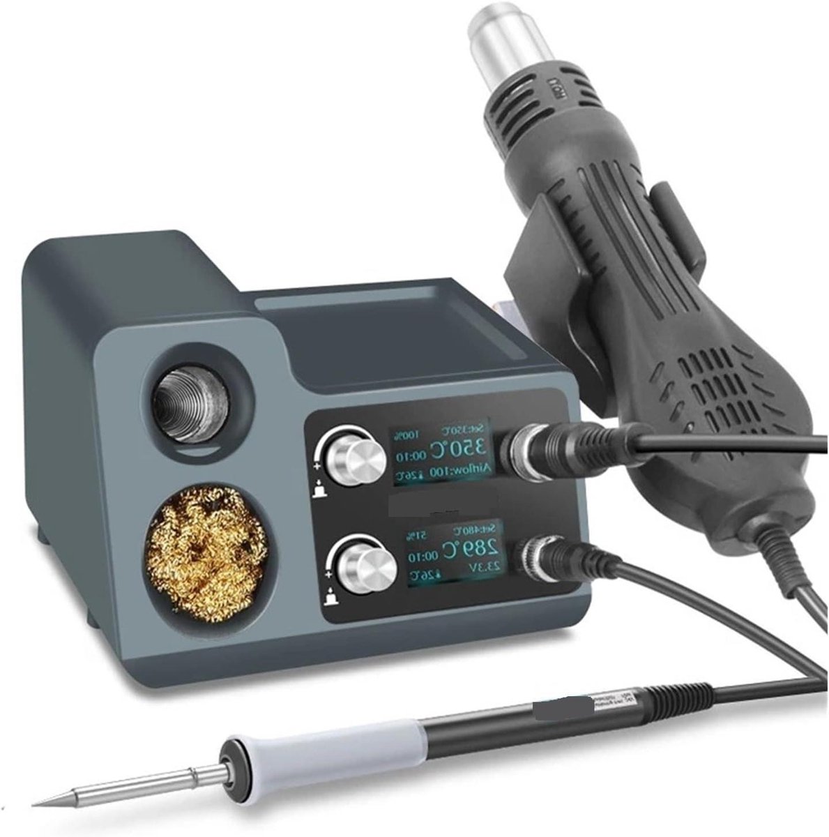 Soldeerstation - Heteluchtpistool - Reparatie Lassen - OLED Display - 72W - Zwart