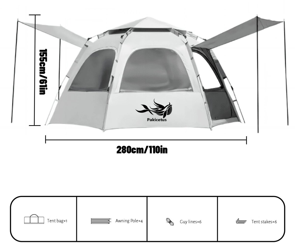 Lifero Camping Tent - Automatisch Pop-up Tent - Easy-up - Kampeertent 3 Persoons - Kampeertent 4 persoons - 280x280x155cm – foto 3