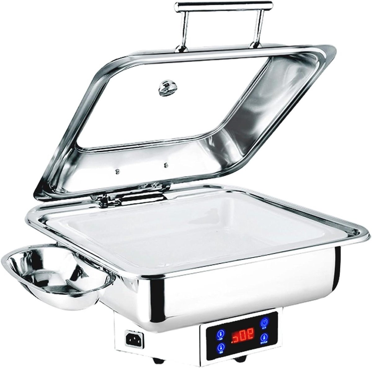 Elektrische Voedselwarmer - Warmhoudschaal Buffet - Feesten Warm Houden - Digitale Temperatuurweergave - 6L - Zilver