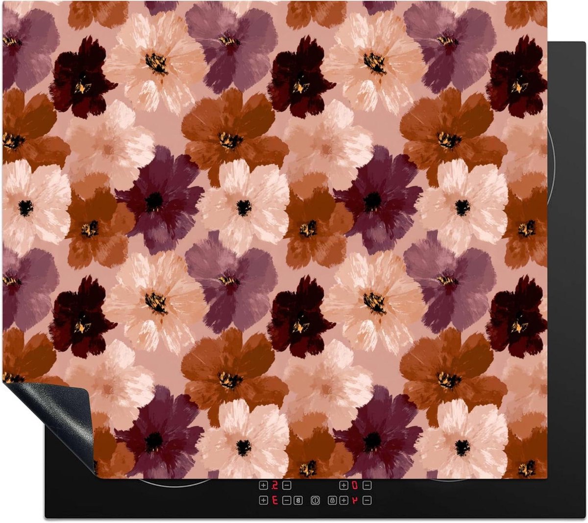 Inductie Beschermer - Kookplaat Mat - Extra Werkruimte - Unieke Fotoprint - 59x51 cm - Bloemen Abstract