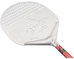 Giemme Pizza shovel made of aluminium, perforated 36 cm, professional, anodized, round shape, perforated plate (shovel: ø 36 cm, handle length: 120 cm)