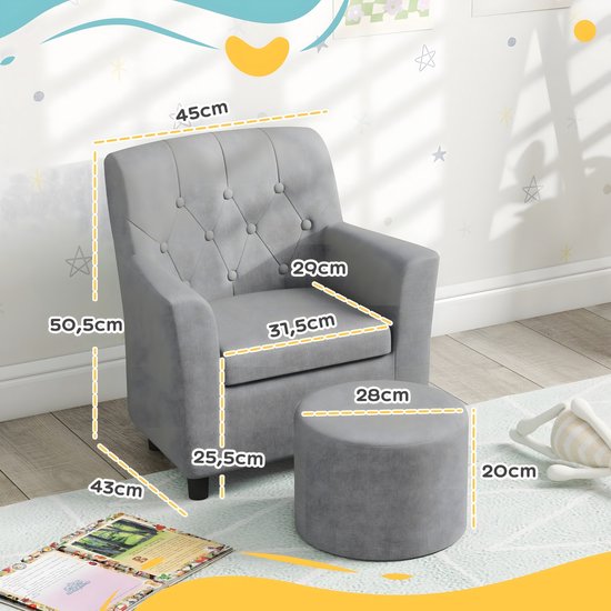Kinderfauteuil met Voetenbank - Kindersofa voor Kinderen vanaf 18 Maanden - Grijs — afbeelding 2