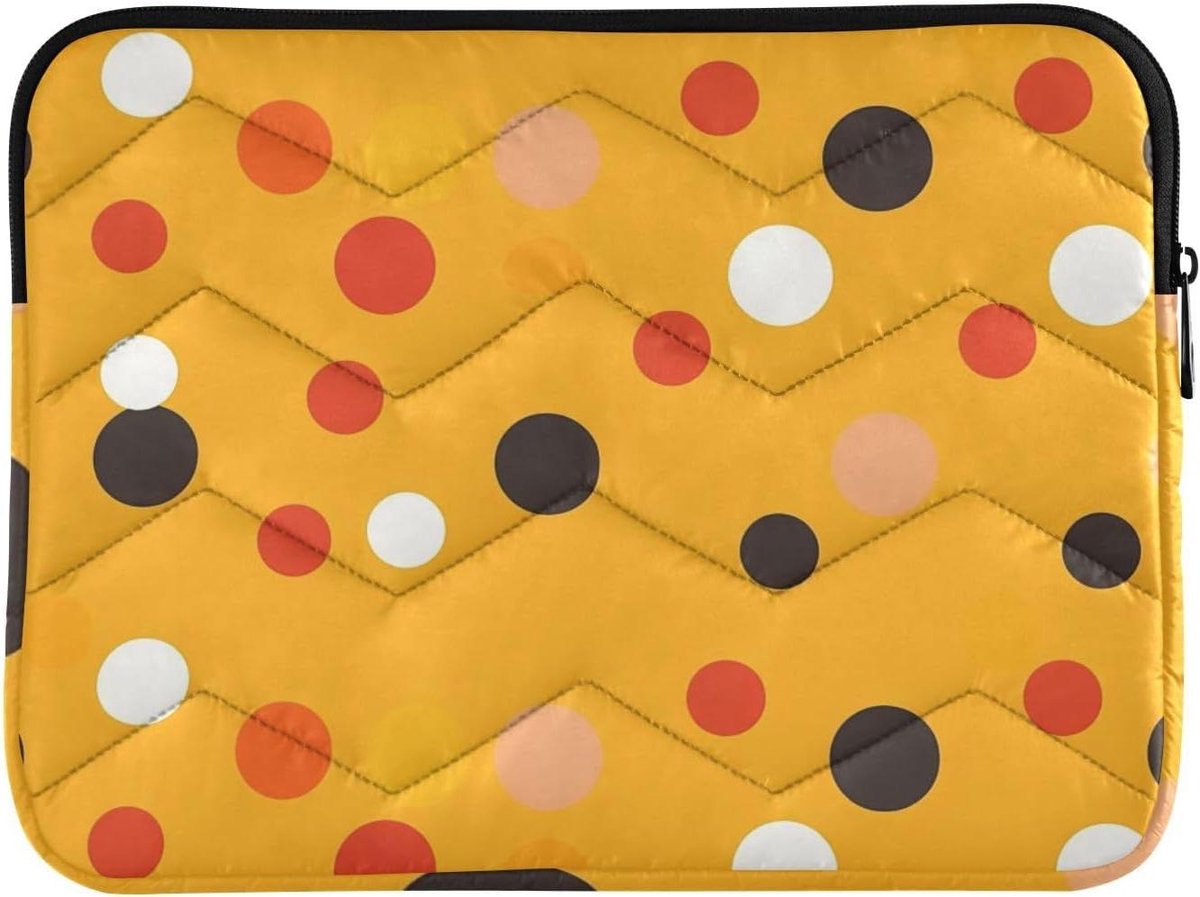 Laptop Sleeve - Laptoptas Beschermhoes - Veilig Vervoer - Waterafstotend Materiaal - 13-14 Inch - Polka Dot Goudsbloem