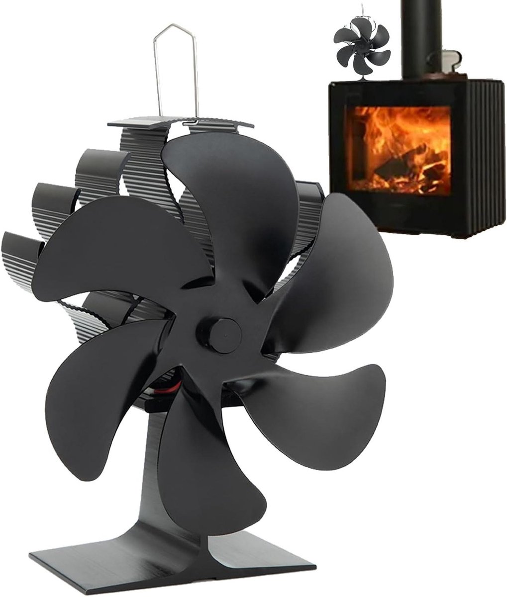 Kachel Ventilator - Warmte Ventilator - Warmte Verspreiden - Zelfaanzuigend - 18.5 x 12.2 cm - Zwart