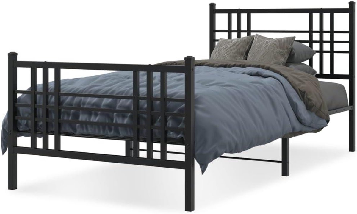 Bedomranding met hoofdeinde - Klassiek bedframe - Slaapkamer inrichten - Robuust metalen frame - 100 x 190 cm - Zwart
