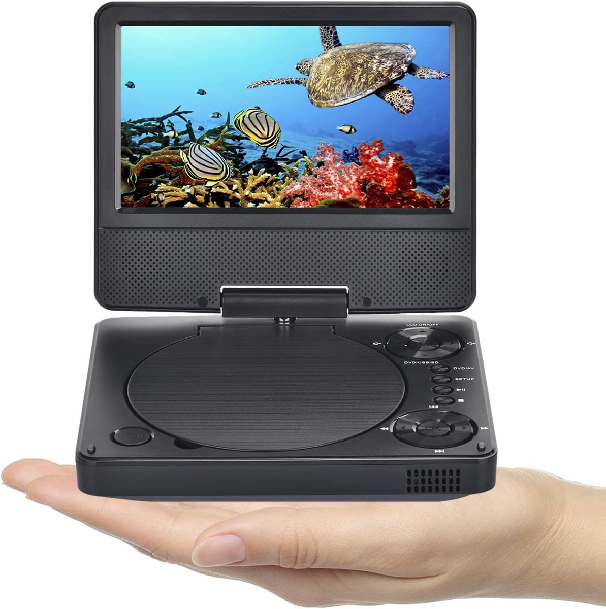 Draagbare DVD-speler - Mini speler - Reizen met kinderen - Draaibaar HD-scherm - 95 inch - Zwart