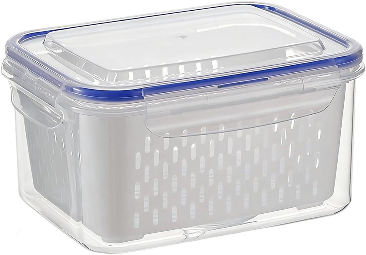Fruitbewaarcontainers - Koelkast Organizer - Maaltijdvoorbereiding - Ingebouwd Zeefmand - 1750ml - Transparant