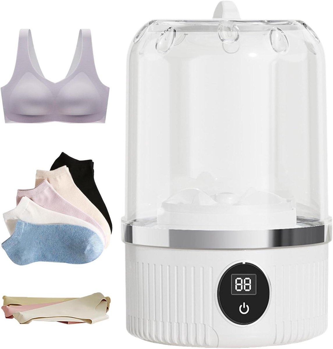 Ondergoed Wasmachine - Kleine Wasmachine - Persoonlijk Wassen - Draadloos Lichtgewicht - 21.5 cm - Wit