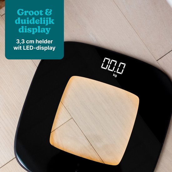 HoMedics Glo 100 Weegschaal met Led Verlichting - Digitale Personenweegschaal - Tot 180 KG - Duurzaam design - Motion Verlichting - SCLB100 - Zwart