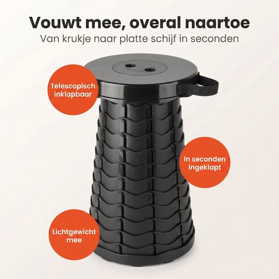 Cheqo® Telescopisch Krukje - Opvouwbare Kruk - Inklapbaar Krukje - Campingkruk - Visstoel - Telescopische Stoel - Verstelbare Kruk - Campingstoel - Klapkruk - Kampeerkruk - Outdoor Kruk - Draagbare Kruk voor Festival en Vissen van Cheqo — afbeelding 2