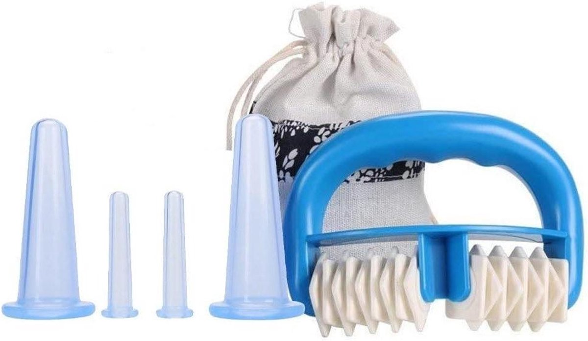 Cupping Set - Massage Cups - Spierontspanning Herstel - Met Roller - 5 Stuks - Blauw
