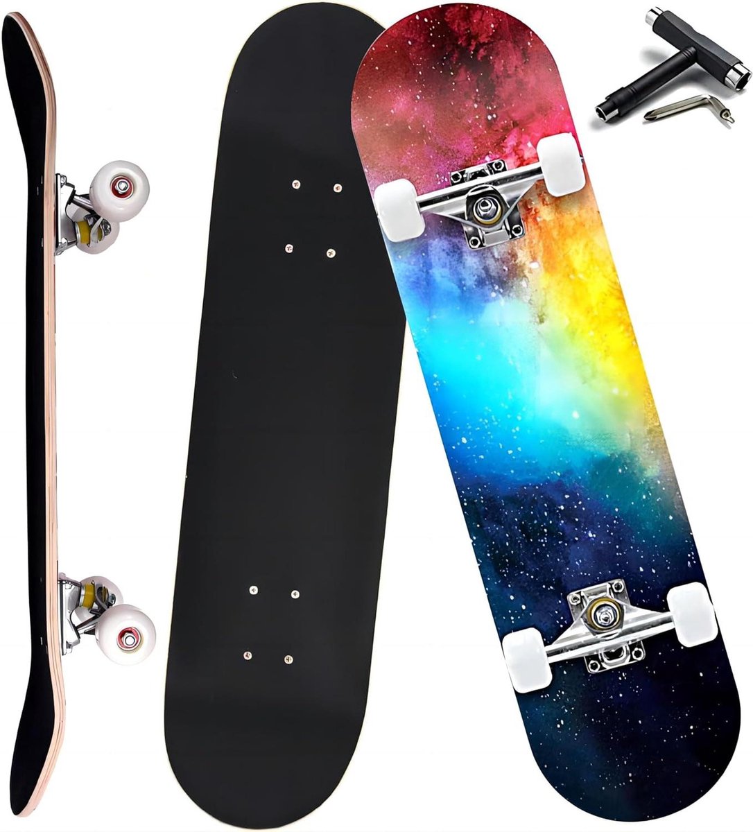 Compleet Skateboard Longboard Cruiser Buiten skateboarden 7 Laags Esdoorn Deck 31 x 8 Inch Nebula