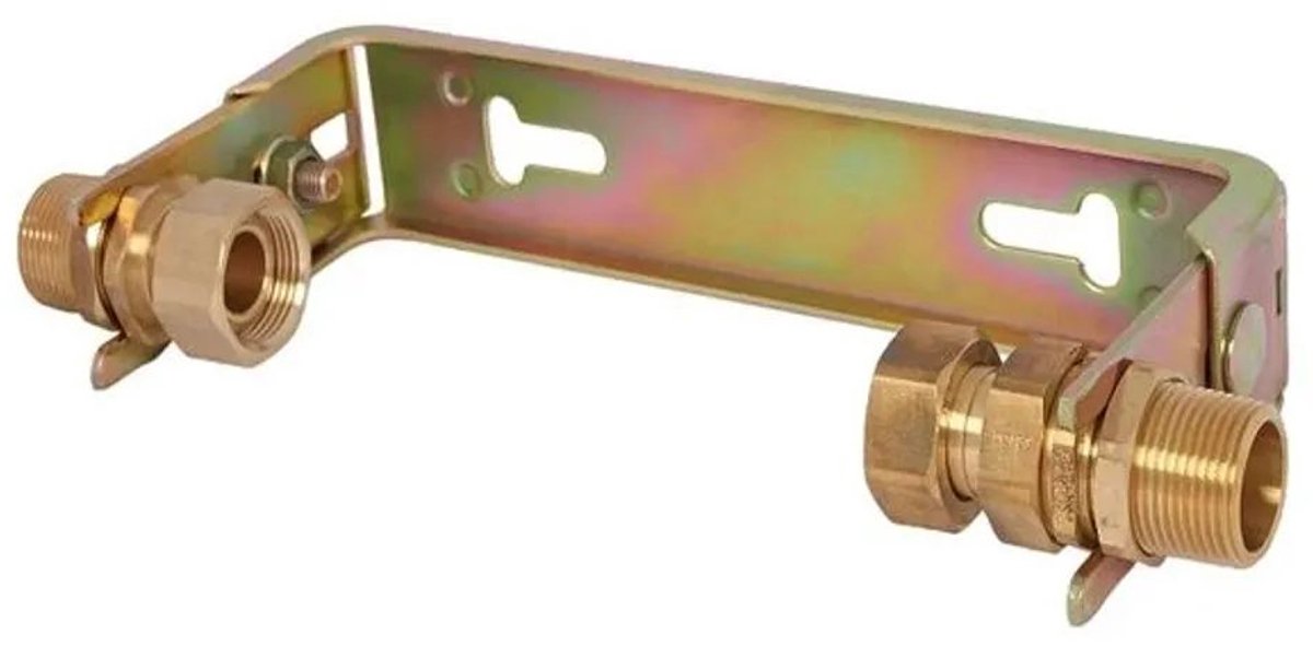 Schlösser Armaturen JS Watermeter-inbouwbeugel, horizontaal, met schroefverbinding, verstelbaar, met continu debiet Q3=4m^3/h, 1'' x 1'', verzinkt, 0022602570001