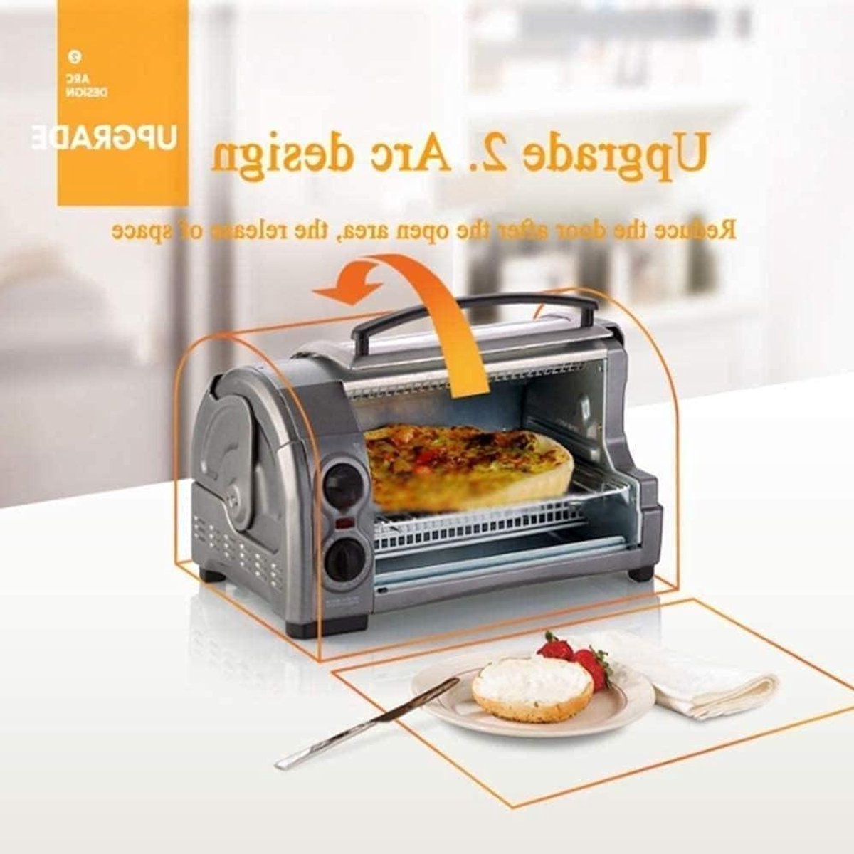 Huishoudelijke Oven Kleine Keukenoven Bakken en Braden Compact Gebogen Ontwerp 12 Liter Capaciteit Rood