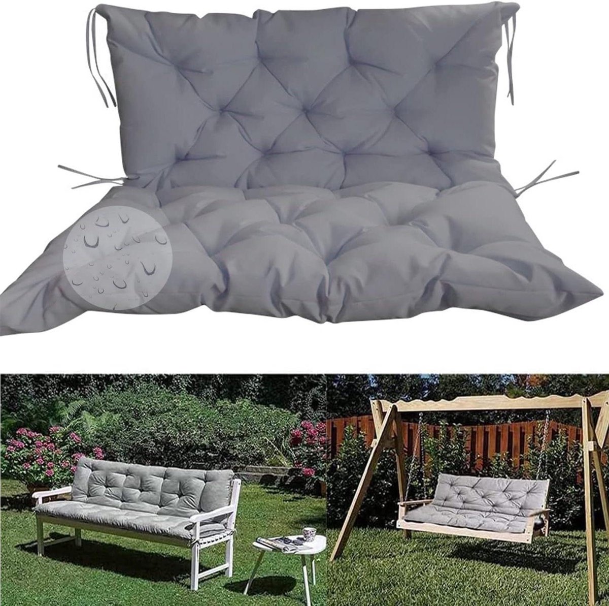 Bankkussen met Rugleuning - Tuinkussen Terraskussen - Ontspannen Buiten Zitten - Waterdicht Antislip - 120 x 100 x 10 cm