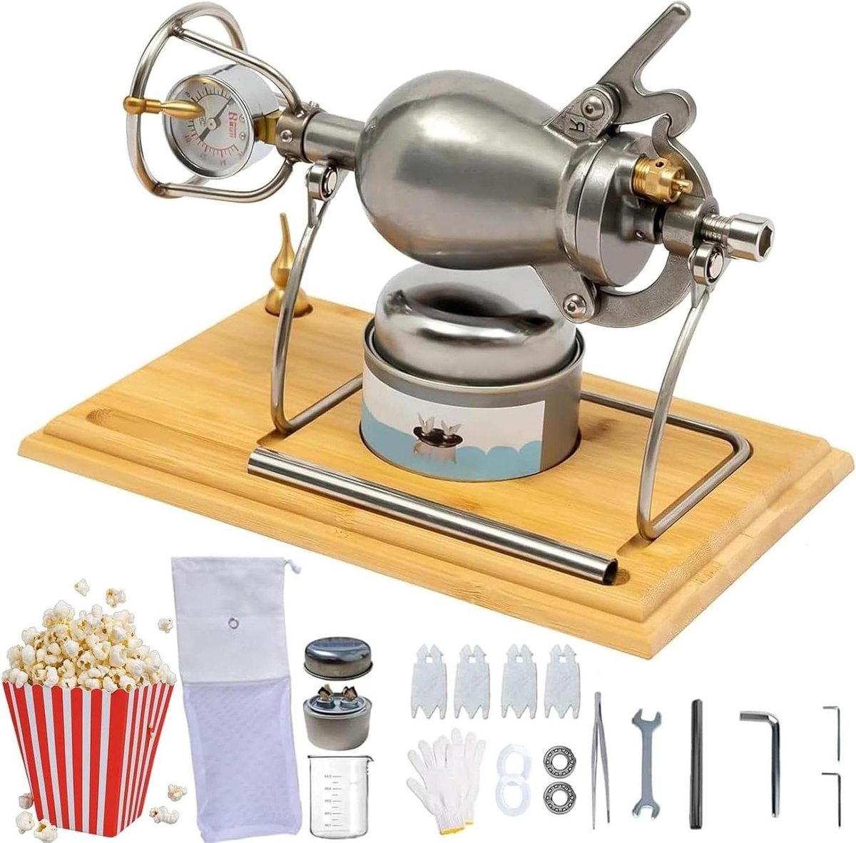 Popcorn Machine - Popcorn Maker - Snacks Maken - Handbediend Ontwerp - 500ml - Zilver