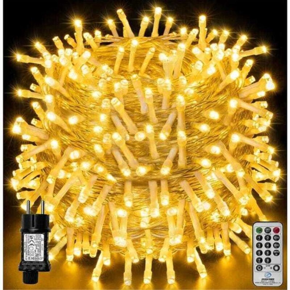 Een lichtsnoer van 100 geschikt voorer geschikt voor 1000 LED-lampjes, waterdicht, geschikt voor afstandsbediening en timer, 8 standen, warm wit licht.