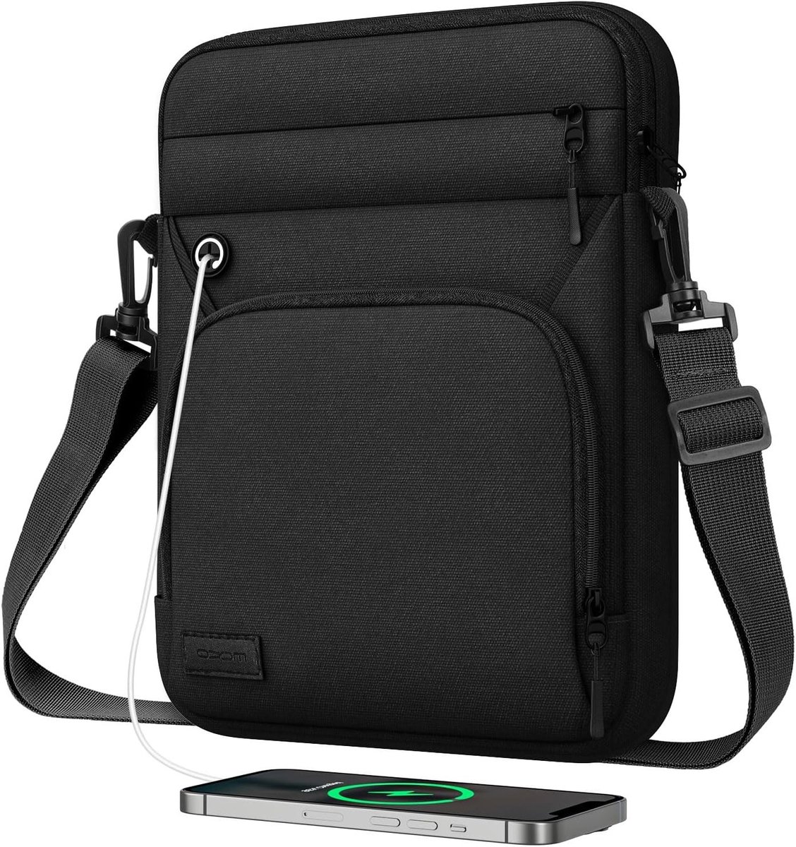 Multifunctionele Tablet Sleeve met Schouderband en Hoofdtelefoonpoort voor 13.3-14 Inch Tablets Zwart