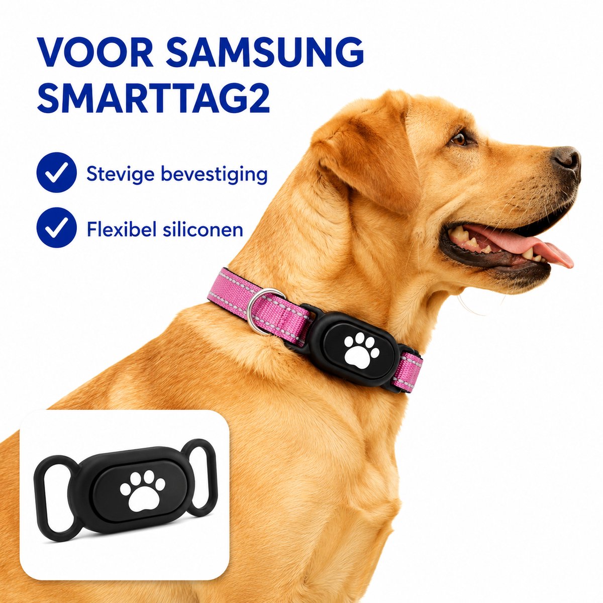 Samsung SmartTag2 Honden/Katten Halsband Set Roze - GPS Tracker Houder - Veiligheidssluiting - Verstelbaar - Complete Set - Maat M