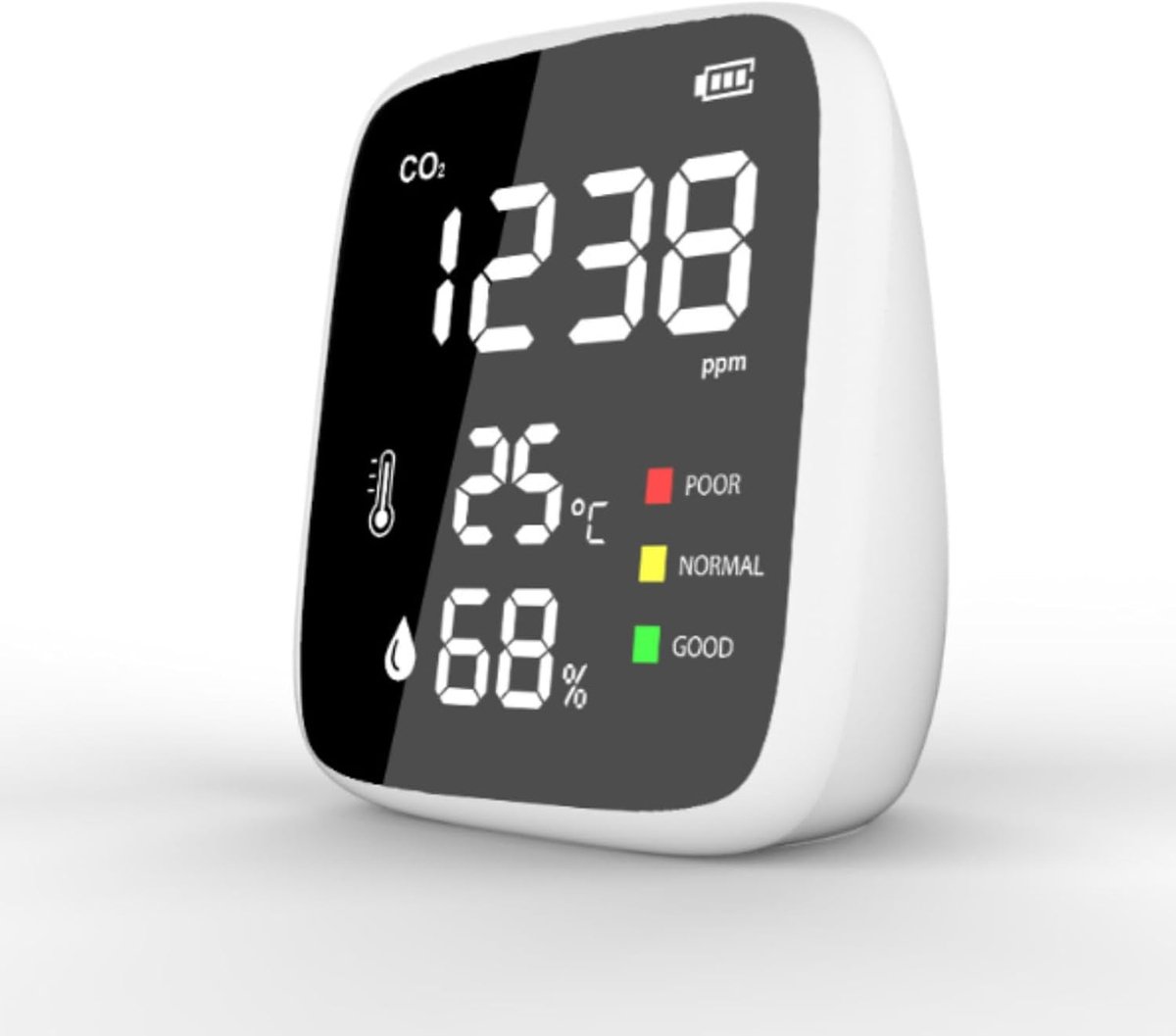 CO2 Detector - Luchtkwaliteit Meter - Binnenlucht Meten - Drievoudige Weergave - 1600mAh Batterij - Zwart