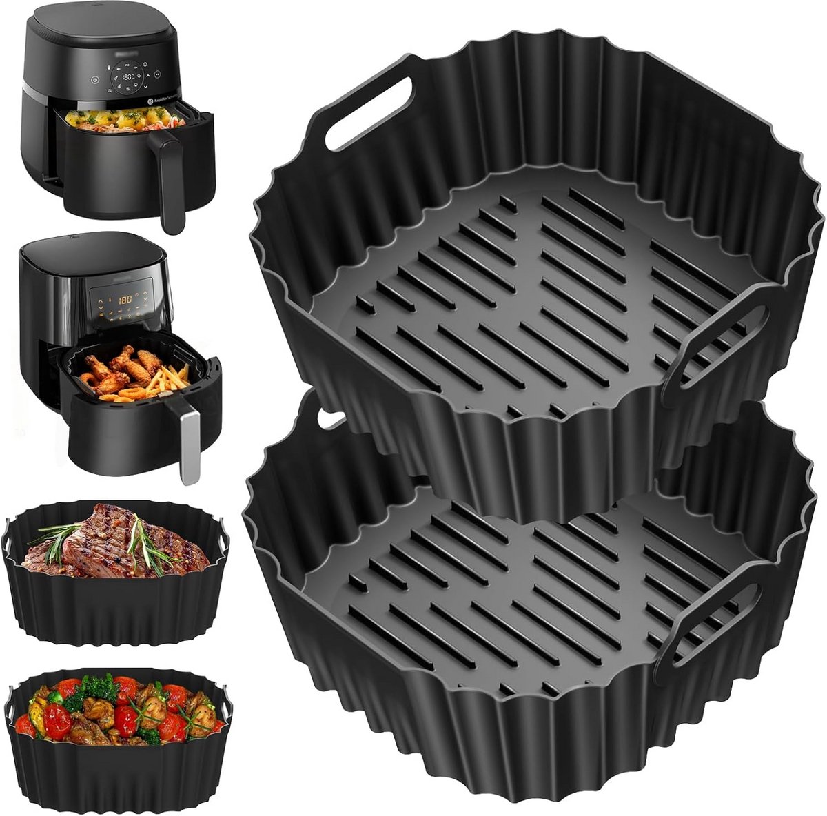 Airfryer Bakvorm - Siliconen Mallen - Lekker Koken - Vet Scheiding Ontwerp - 19 cm - Zwart