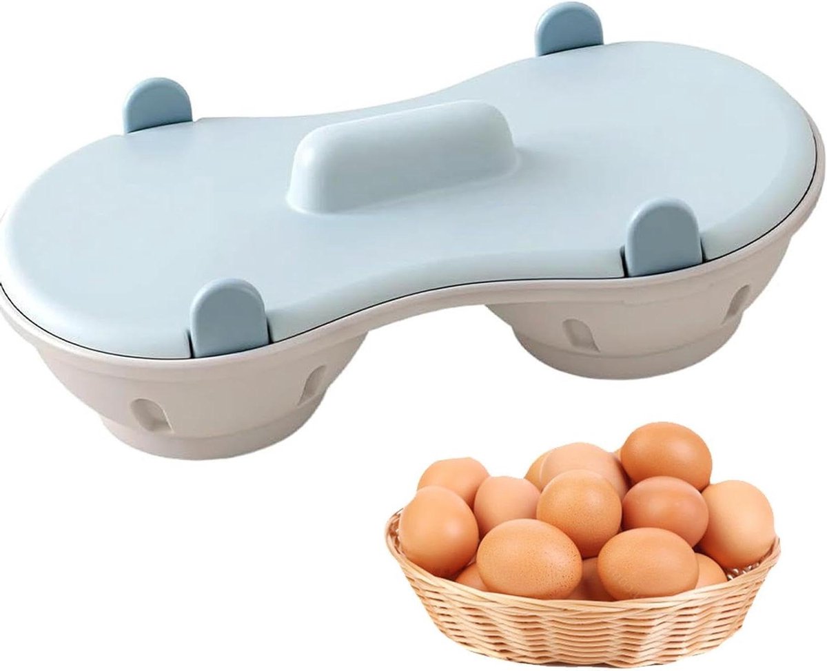Magnetron Eierkoker - Eierstroper Stoomboot - Snelle Eieren Koken - Hittebestendig Non-stick - Dubbele Kopjes - Blauw