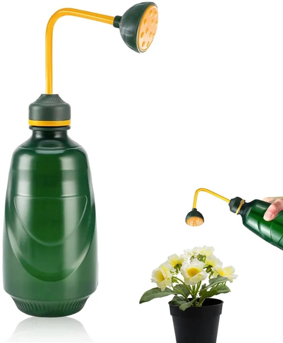 Gieter met lange tuit, knijphandvat, smalle sproeikop en gebogen hals –Handpomp-sproeifles- Plantensproeier voor kamerplanten -Geschikt voor kamerplanten en tuinieren- Groen