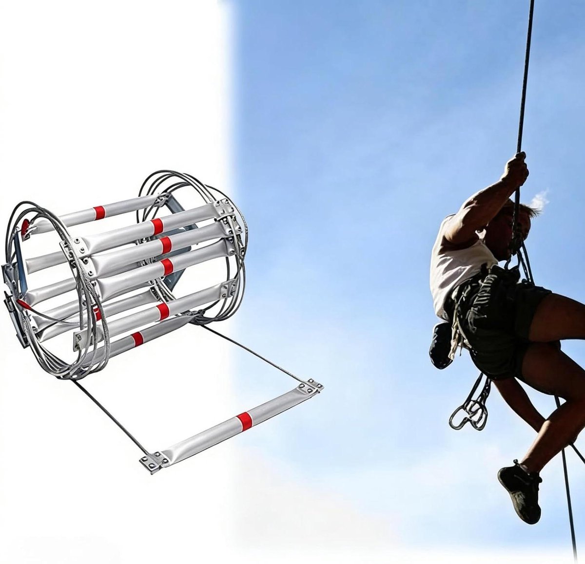 Touwtrap - Noodladder - Snelle Ontsnapping - Gereedschapsloze Installatie - 15 Meter - Blauw