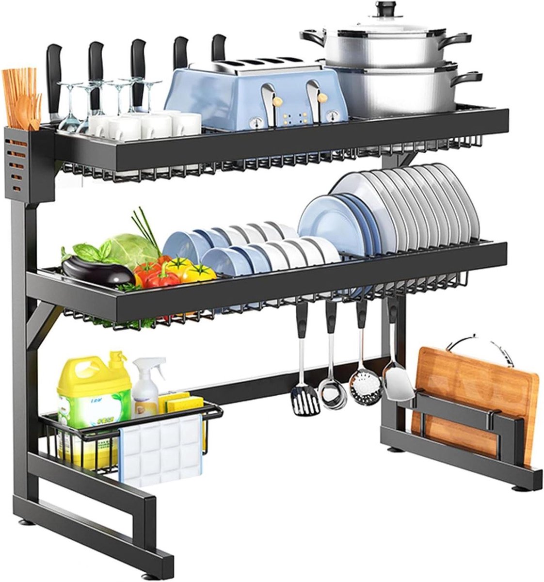 Afwasrek Boven Gootsteen - Keuken Organizer - Vaat Drogen - Ruimtebesparend Ontwerp - 55 cm - Zwart