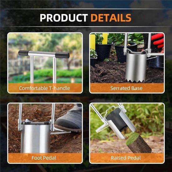 Bloembollenplanter Lange Steel - Handmatige Zaaimachine Plantgatmaker - Planten in de Tuin - Ergonomische Soft Grip - 82 cm - Zilver — afbeelding 5