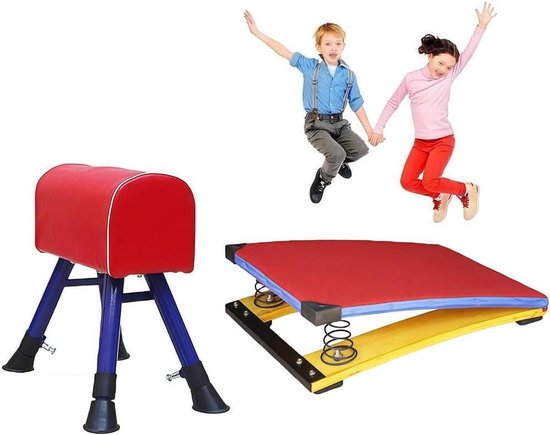 Gymnastiek Springplank - Springbord Turnen - Springoefeningen Kinderen - Hoge Elasticiteit Veren - 60x40x18 cm - Rood