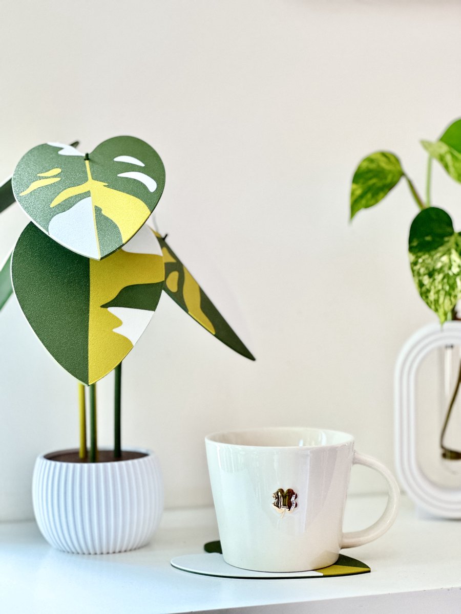 Philodendron White Princess Decoratie Plant met Onderzetters – 3D Geprint Bio-Based PLA | Onderzetters voor Glazen | Onderzetters Design | Kunstplant met Afneembare Bladeren | Onderzetters met Houder | Cadeau voor plantenliefhebber