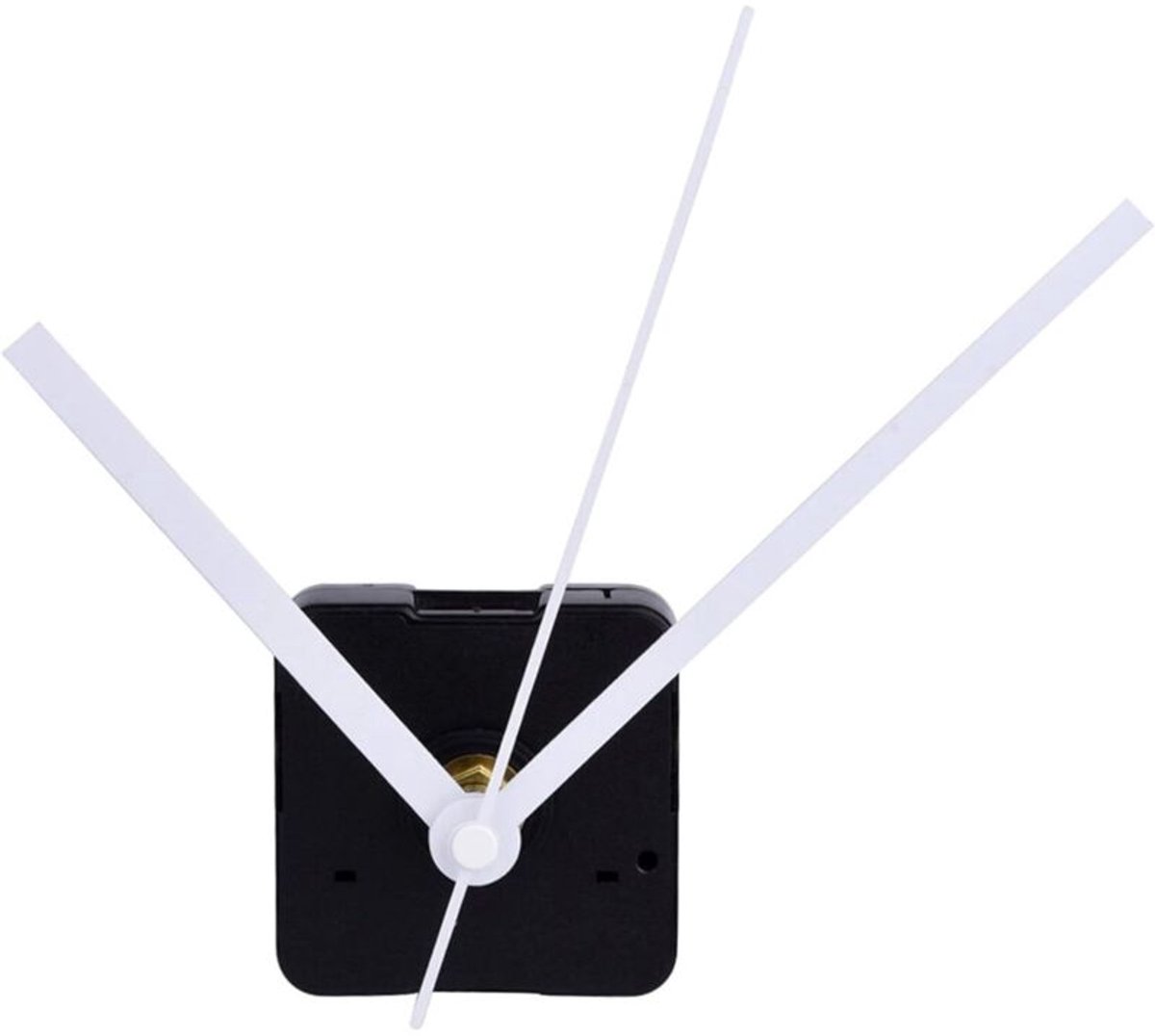 Wit, stil uurwerk, maximale dikte wijzerplaat 11/25 inch, totale aslengte 4/5 inch.