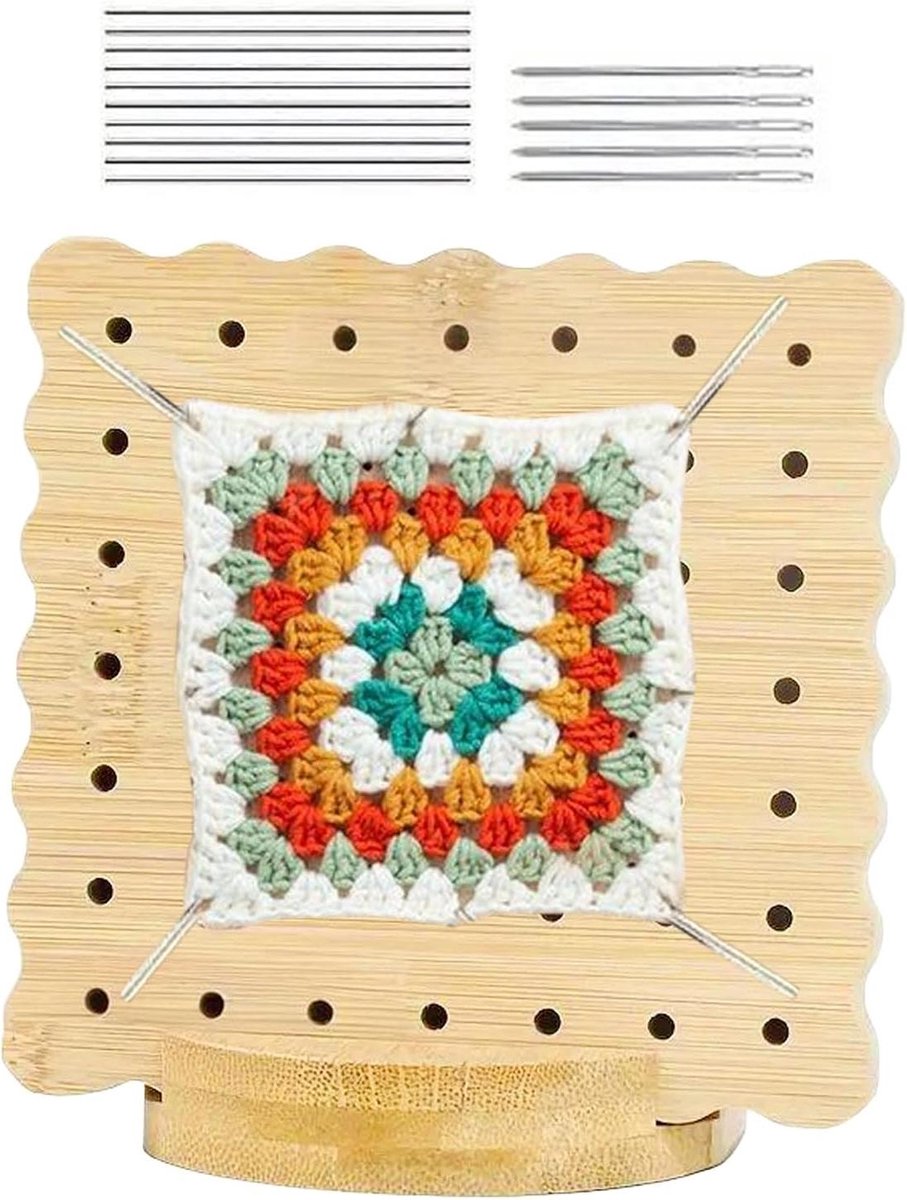 Blokkeerplank Haken - Haakprojecten Mat - Projecten Afwerken - Met Pinnen - 10x10cm - Houtkleur