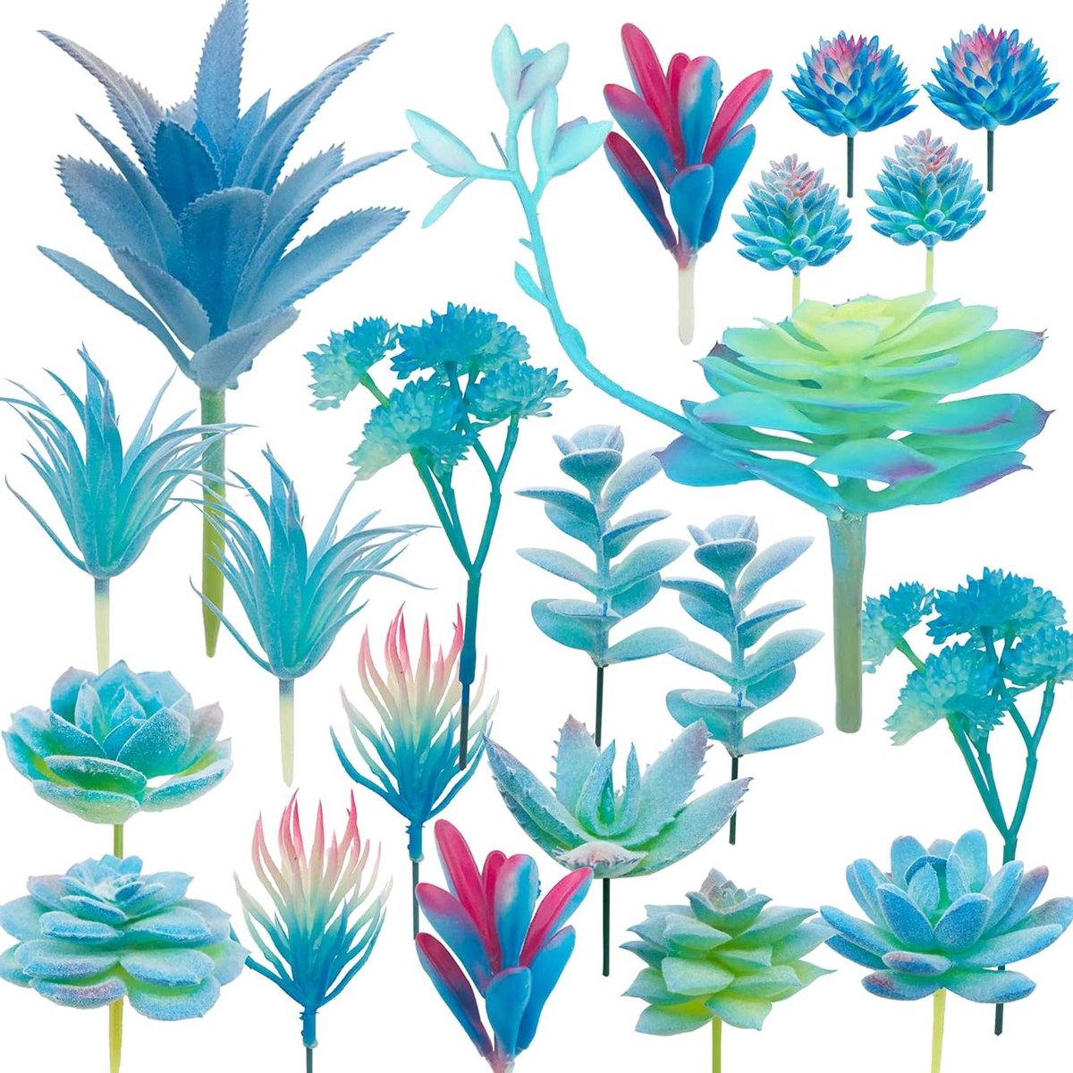 Kunstvetplanten Set - Nep Plantjes - Decoratie Binnen - Onderhoudsvrij - 20 Stuks - Blauw