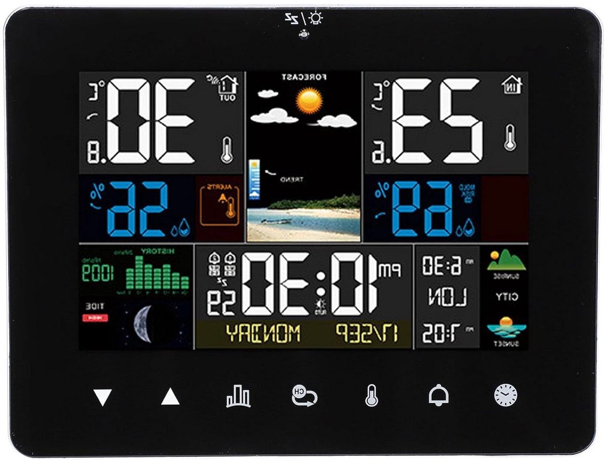 Draadloze Weerklok - Touchscreen Kalender - Thuis Weer Monitoren - Meerdere Zones - 18 x 14 x 7 cm - Zwart