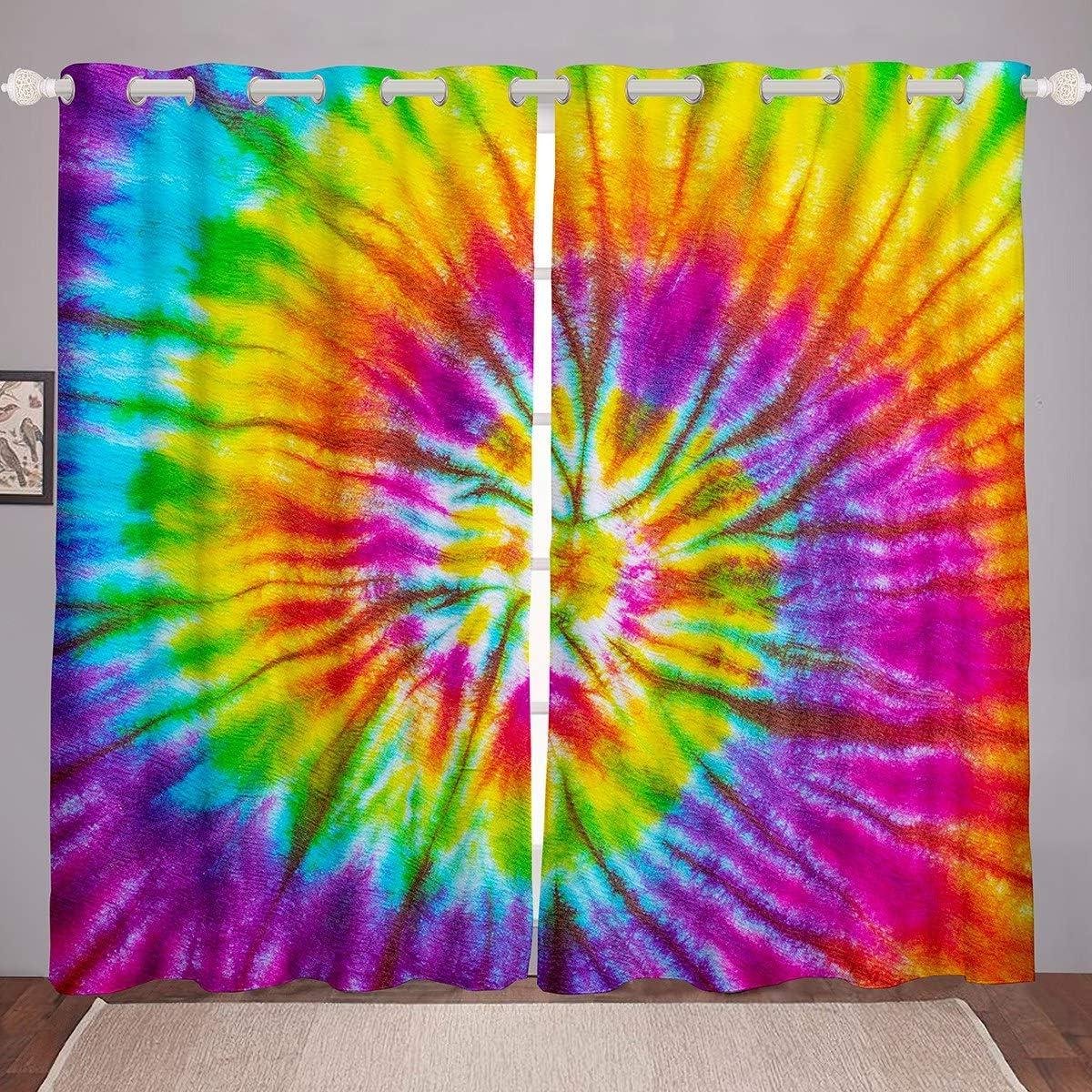 Tie Dye Gordijnen - Boho Venster Decor - Kamer Verfraaien - Zachte Fluweel Stof - W66 x L7
