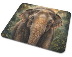 Muismat - Aziatische Olifant (Elephas maximus) Frontaal Portret - Aquarel en Gouache Wildlife - Bureau Accessoire Thuiswerkplek - Cadeau Idee Dierenvriend