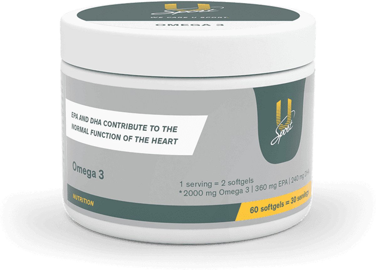 U-Sport Omega 3 - 2000 mg Visolie - 60 Softgels - Essentiële Vetzuren EPA & DHA - Hartfunctie & Bloeddruk - Met Vitamine E