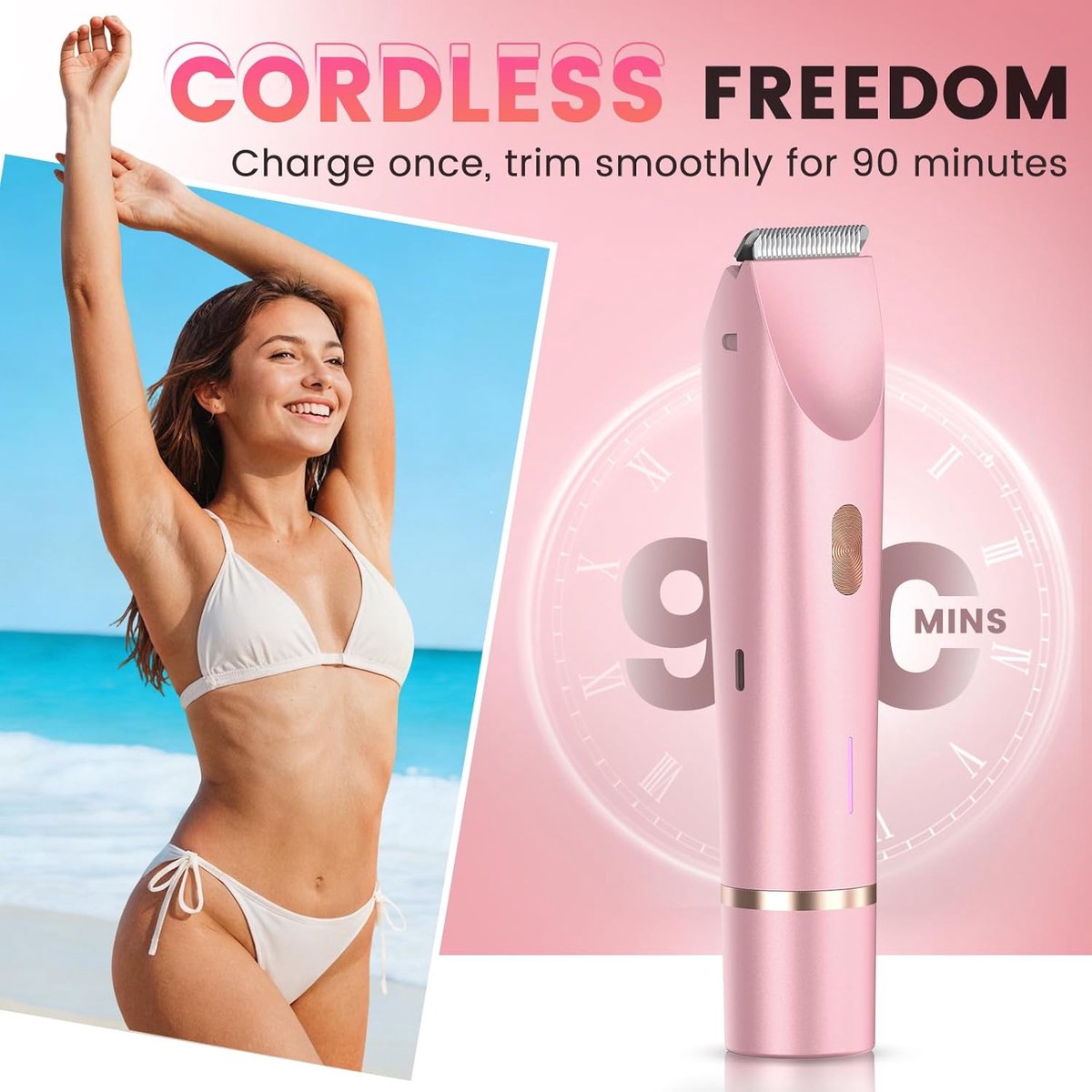 2-in-1 Elektrisch Trimmer - Draagbare Ladyshave - Wenkbrauw Trimmer - Gezichtsontharing - Gezicht Trimmer Vrouw - Snor Trimmer - Facial Hair Remover - Mini Shaver - Eyebrow Trimmer - Voor gezicht,enen, oksels en gevoelige zones - Roze thumbnail 2