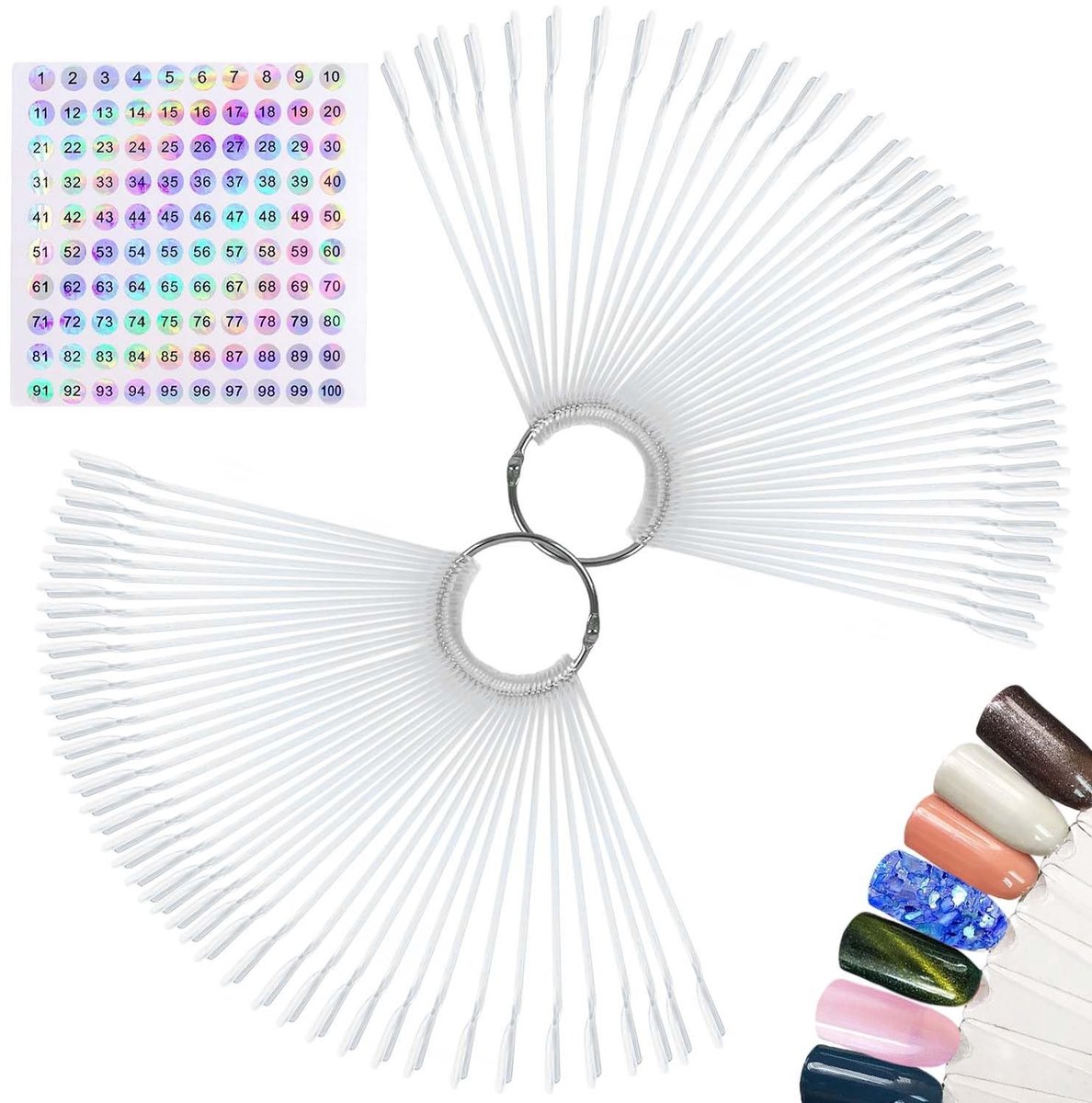 SOUQONE- Nagelmonsters 100 stuks - Nagelmonstersticks - Nagelkleurendisplaystandaard - Nail Art Tips - Tipsticks - Perfect voor salons en thuisgebruik - Nagelstokken