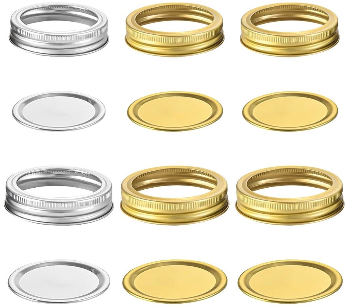JHUBERS- Potafdichtingen 12 Stuks - Inblikkende Deksels - Lekvrij - Split-Type - Vervangende Voedselcontainer - Goud/Zilver - 70 mm/86 mm - Inblikken Deksels
