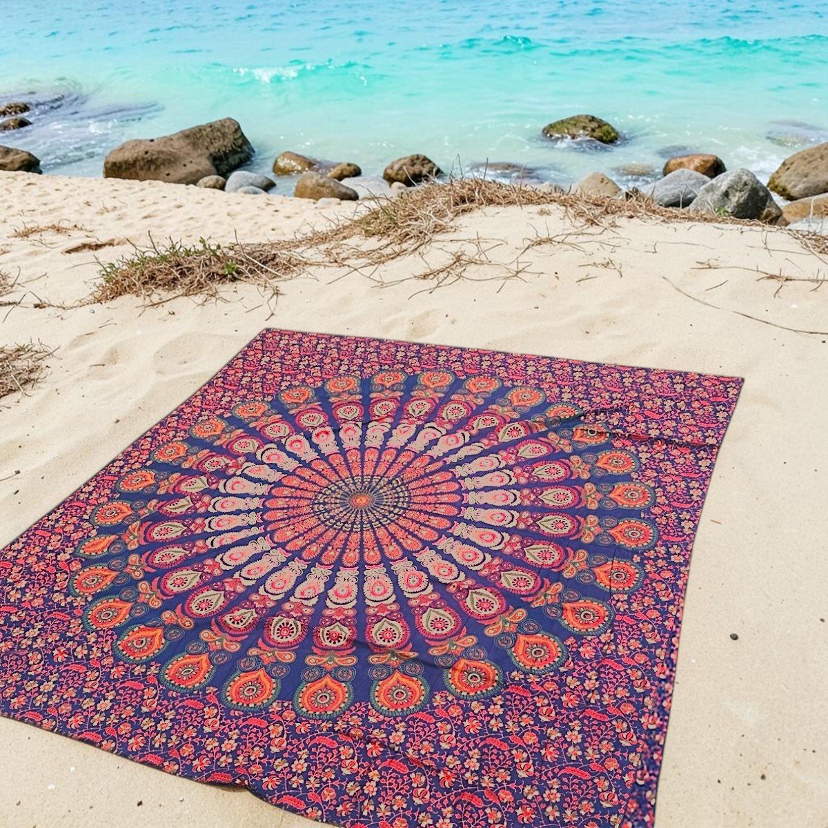 Lindian style - XL strandlaken - extra groot strandlaken - Blauw/Oranje/Rood/groen - groot strandkleed - tweepersoons strandkleed