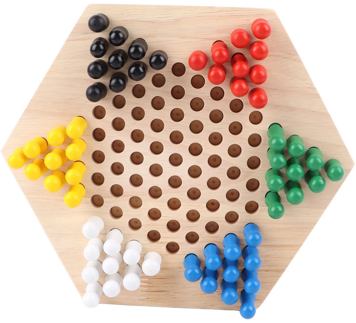 Dailygoods- Dammenset - Educatief Speelgoed - Houten Spel - Kleurrijke Pinnen - Zeshoekig Design - Verbeterd Denkvermogen - Bordspel
